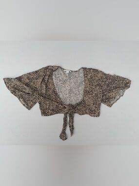 American Eagle Outfitters Leopard Print Crop Tie Top - Tan & Black